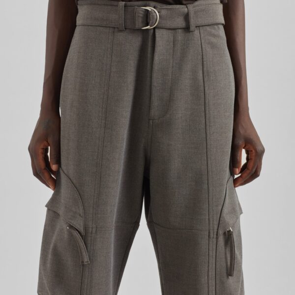 The Frankie Shop Kelly Double Weave Cargo Pants - Taupe Melange - Oversized Minimalist Pants in Beige - Shop at Coveti