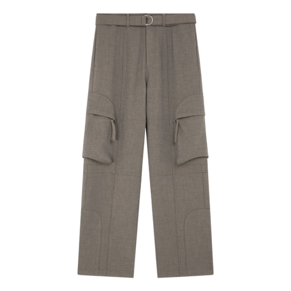 The Frankie Shop Kelly Double Weave Cargo Pants - Taupe Melange - Oversized Minimalist Pants in Beige - Shop at Coveti