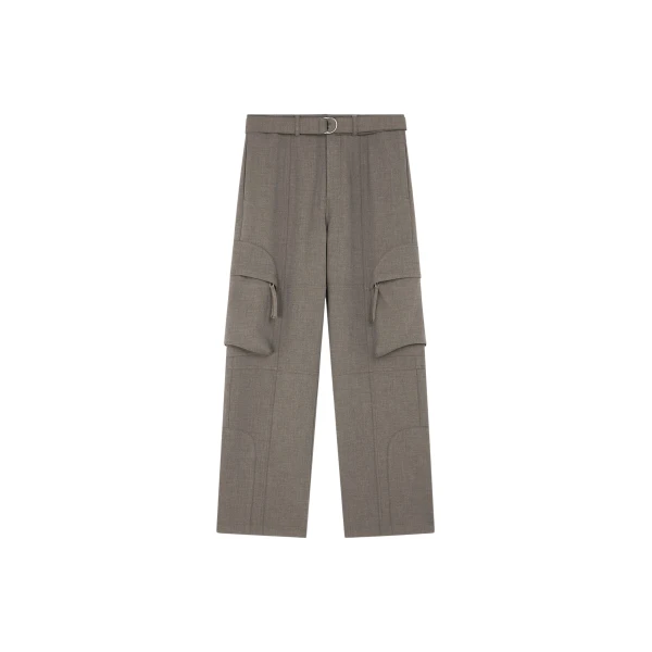 The Frankie Shop Kelly Double Weave Cargo Pants - Taupe Melange - Oversized Minimalist Pants in Beige - Shop at Coveti