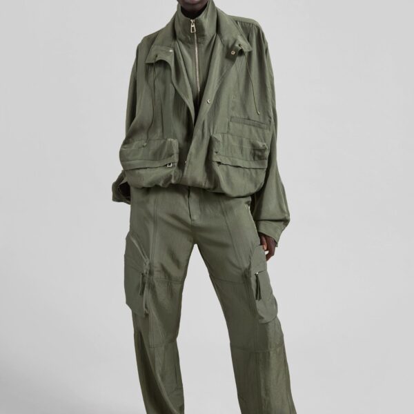 The Frankie Shop Kelly Fluid Cargo Pants - Moss Green - Oversized Minimalist Pants in Green - Shop at Coveti