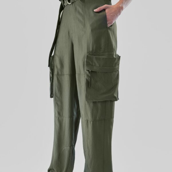 The Frankie Shop Kelly Fluid Cargo Pants - Moss Green - Oversized Minimalist Pants in Green - Shop at Coveti