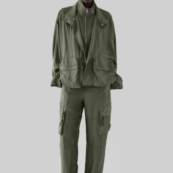 The Frankie Shop Kelly Fluid Cargo Pants - Moss Green - Oversized Minimalist Pants in Green - Shop at Coveti