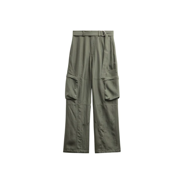 The Frankie Shop Kelly Fluid Cargo Pants - Moss Green - Oversized Minimalist Pants in Green - Shop at Coveti