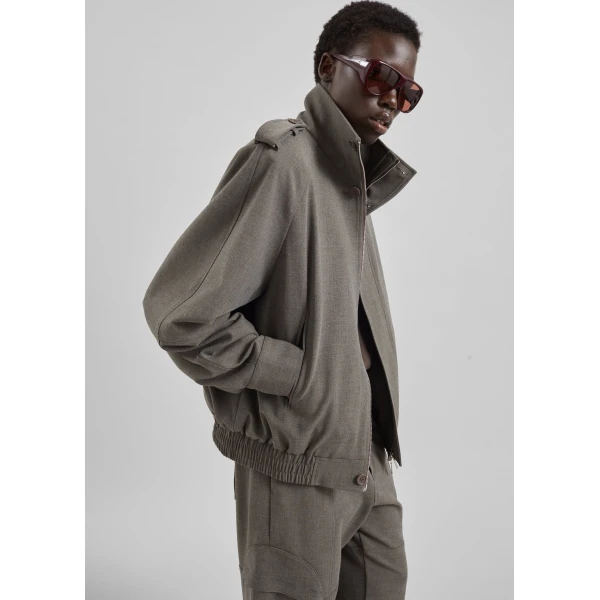 The Frankie Shop Kelly Padded Double Weave Blouson – Taupe Melange Jacket, view 3