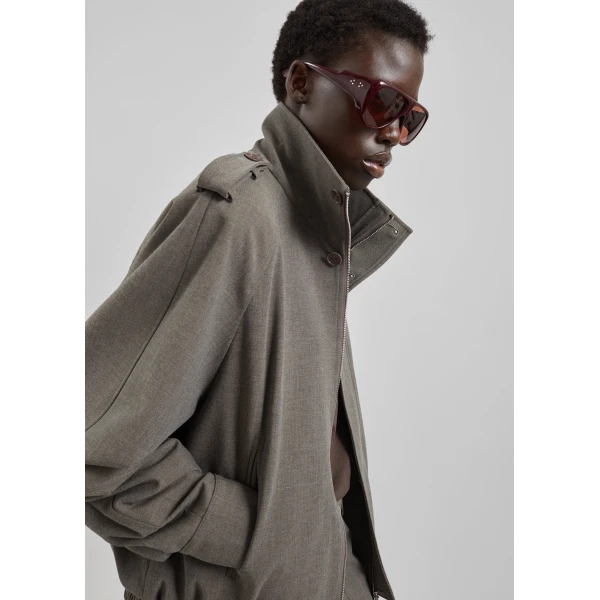The Frankie Shop Kelly Padded Double Weave Blouson – Taupe Melange Jacket, view 4