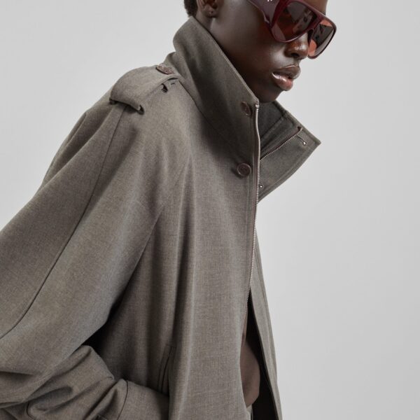 The Frankie Shop Kelly Padded Double Weave Blouson - Taupe Melange - Oversized Minimalist Jackets in Beige - Shop at Coveti