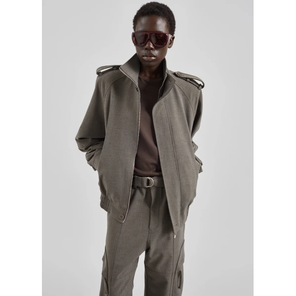 The Frankie Shop Kelly Padded Double Weave Blouson – Taupe Melange Jacket, view 6