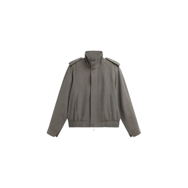 The Frankie Shop Kelly Padded Double Weave Blouson - Taupe Melange - Oversized Minimalist Jackets in Beige - Shop at Coveti
