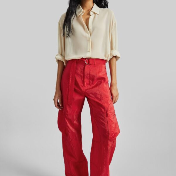 The Frankie Shop Kelly Sheer Cargo Pants - Red - Oversized Minimalist Pants in Red - Shop at Coveti