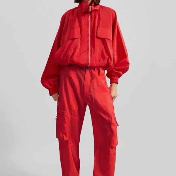 The Frankie Shop Kelly Sheer Cargo Pants - Red - Oversized Minimalist Pants in Red - Shop at Coveti