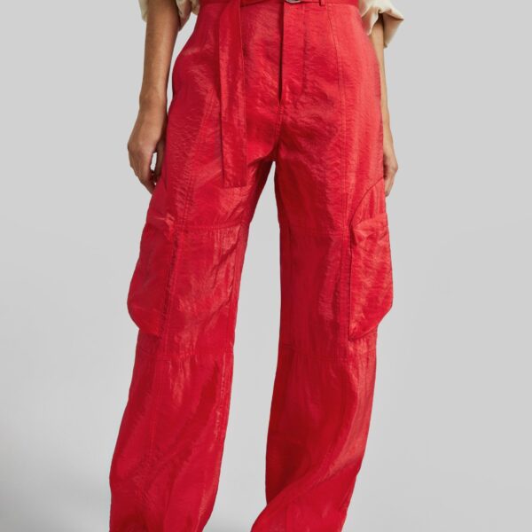 The Frankie Shop Kelly Sheer Cargo Pants - Red - Oversized Minimalist Pants in Red - Shop at Coveti
