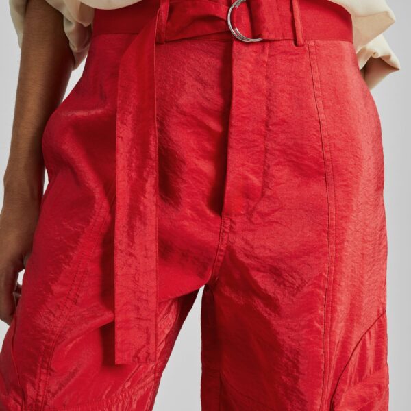 The Frankie Shop Kelly Sheer Cargo Pants - Red - Oversized Minimalist Pants in Red - Shop at Coveti