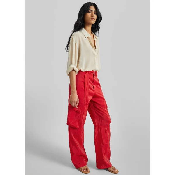 The Frankie Shop Kelly Sheer Cargo Pants – Red, view 6
