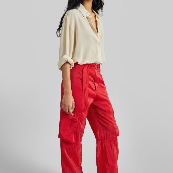 The Frankie Shop Kelly Sheer Cargo Pants - Red - Oversized Minimalist Pants in Red - Shop at Coveti