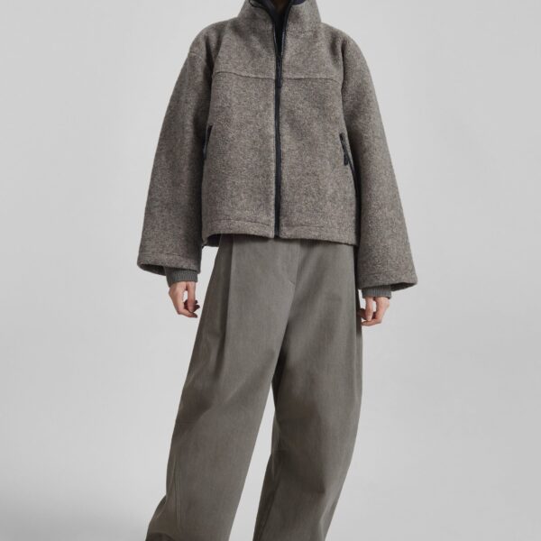 The Frankie Shop Kenei Fleece Zip Jacket - Greige Melange - Oversized Minimalist Jackets in Grey - Shop at Coveti