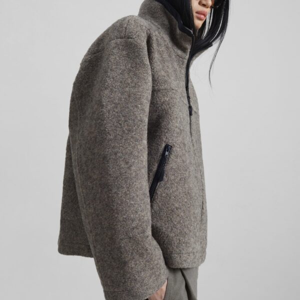 The Frankie Shop Kenei Fleece Zip Jacket - Greige Melange - Oversized Minimalist Jackets in Grey - Shop at Coveti