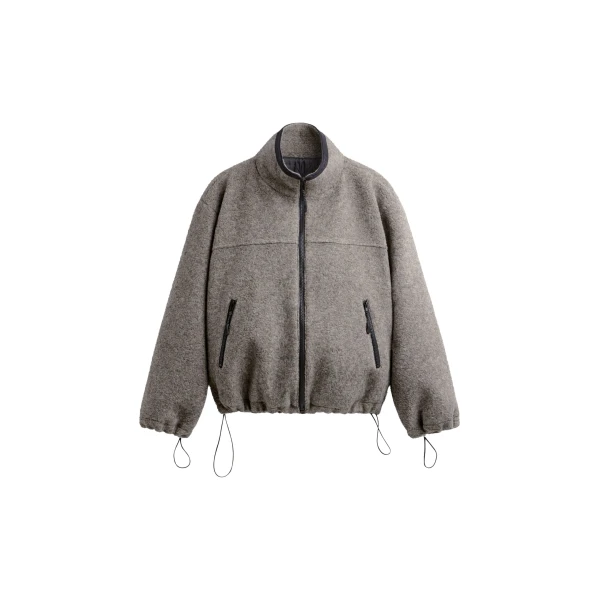 The Frankie Shop Kenei Fleece Zip Jacket - Greige Melange - Oversized Minimalist Jackets in Grey - Shop at Coveti