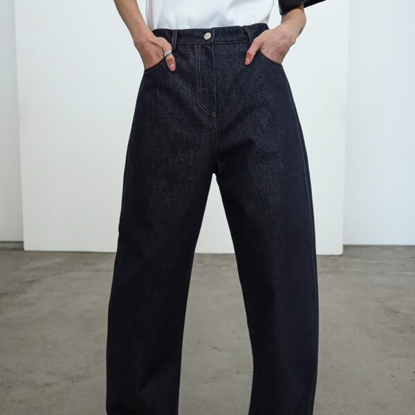 The Frankie Shop Kessel Denim Pants - Dark Wash - Oversized Minimalist Pants in Grey - Shop at Coveti