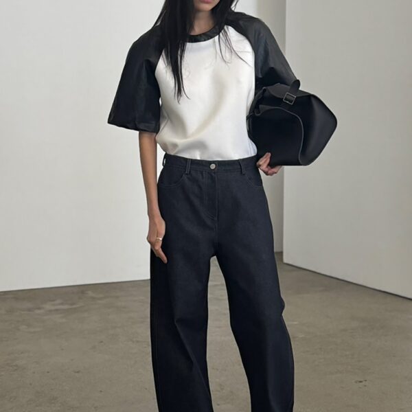 The Frankie Shop Kessel Denim Pants - Dark Wash - Oversized Minimalist Pants in Grey - Shop at Coveti
