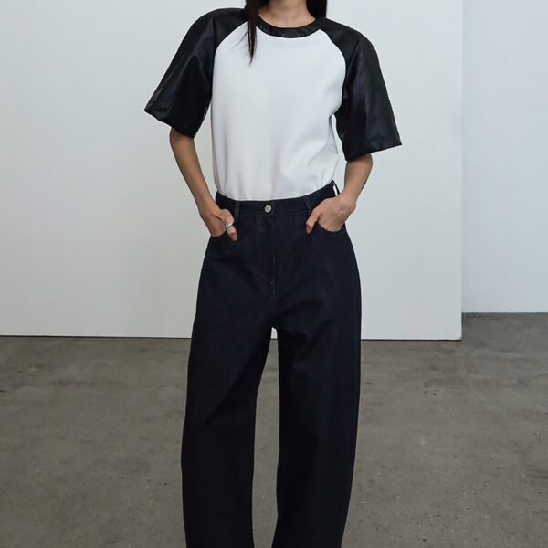 The Frankie Shop Kessel Denim Pants - Dark Wash - Oversized Minimalist Pants in Grey - Shop at Coveti