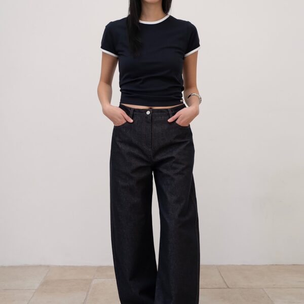 The Frankie Shop Kessel Denim Pants - Dark Wash - Oversized Minimalist Pants in Grey - Shop at Coveti
