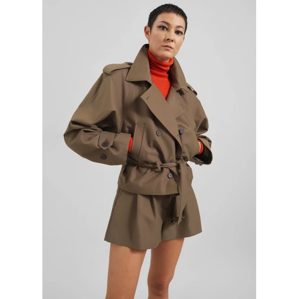 The Frankie Shop Kinsley Cropped Trench Jacket – Brown, view 2
