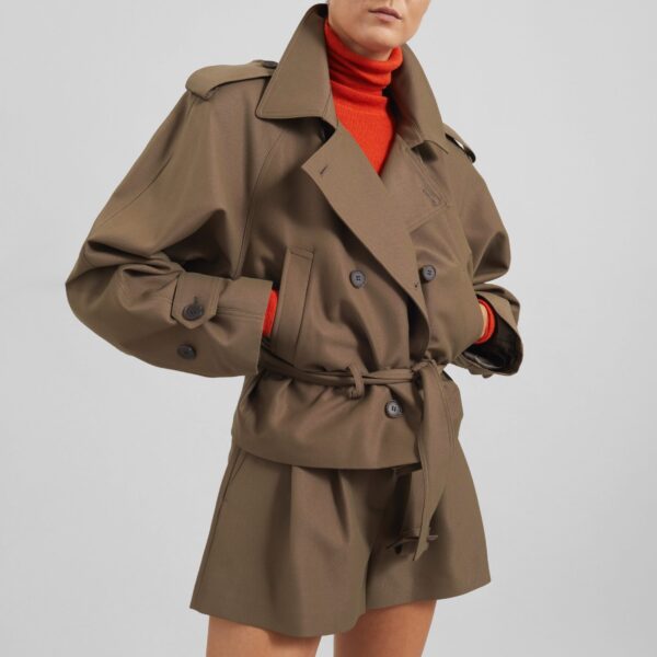 The Frankie Shop Kinsley Cropped Trench Jacket - Brown - Oversized Minimalist Coats in Beige - Shop at Coveti