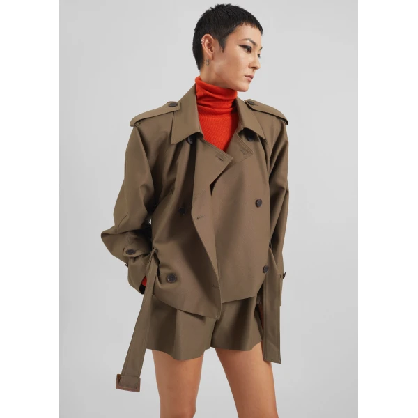 The Frankie Shop Kinsley Cropped Trench Jacket – Brown, view 3