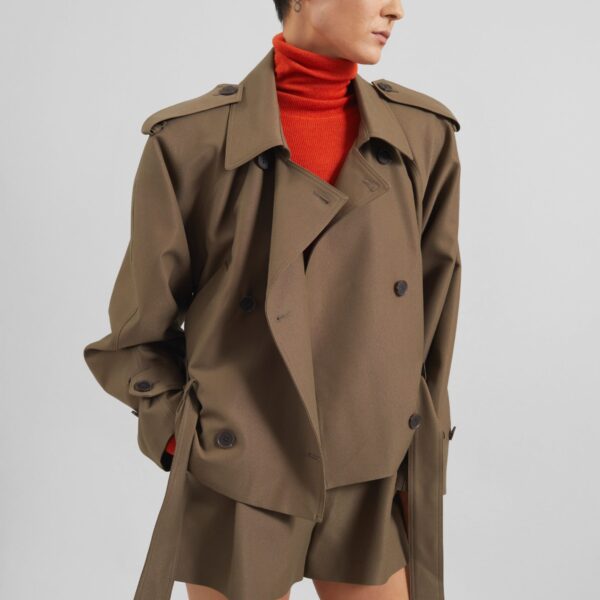 The Frankie Shop Kinsley Cropped Trench Jacket - Brown - Oversized Minimalist Coats in Beige - Shop at Coveti