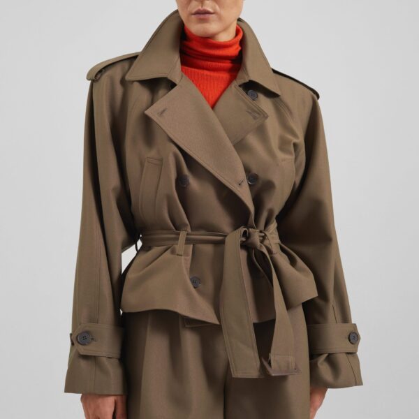 The Frankie Shop Kinsley Cropped Trench Jacket - Brown - Oversized Minimalist Coats in Beige - Shop at Coveti