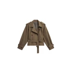 The Frankie Shop Kinsley Cropped Trench Jacket - Brown - Oversized Minimalist Coats in Beige - Shop at Coveti