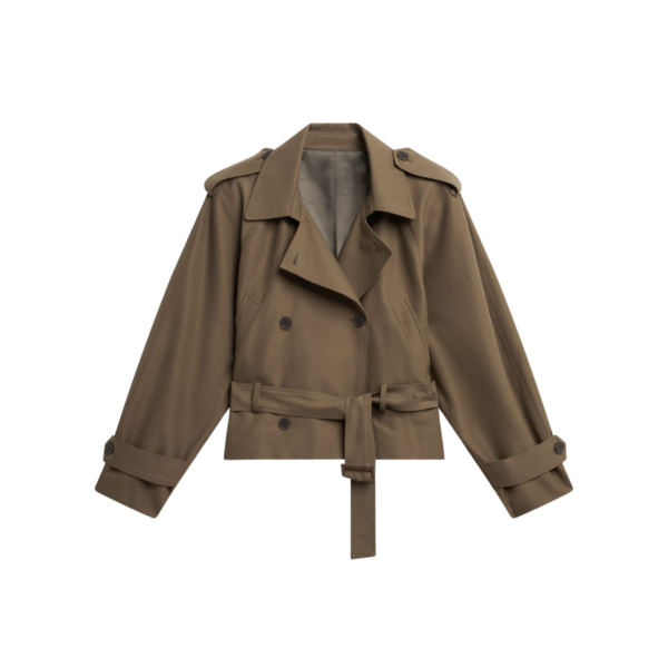 The Frankie Shop Kinsley Cropped Trench Jacket - Brown - Oversized Minimalist Coats in Beige - Shop at Coveti