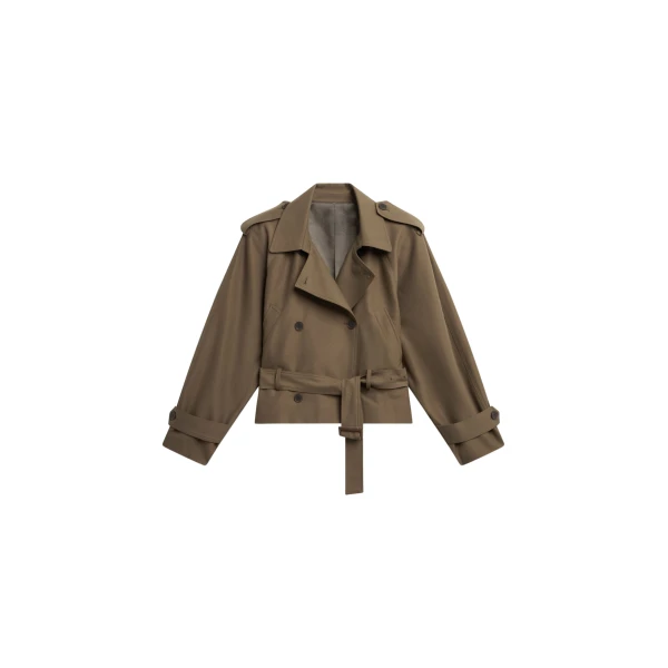 The Frankie Shop Kinsley Cropped Trench Jacket - Brown - Oversized Minimalist Coats in Beige - Shop at Coveti