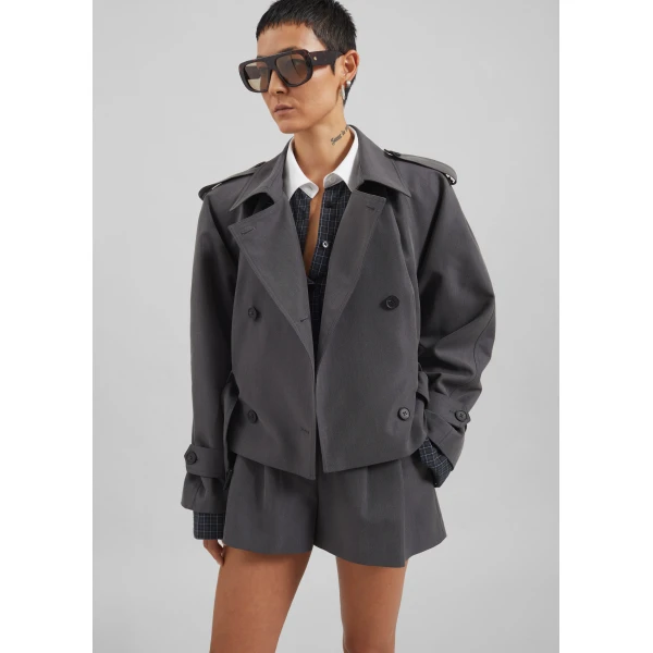 The Frankie Shop Kinsley Cropped Trench Jacket – Grey, view 2