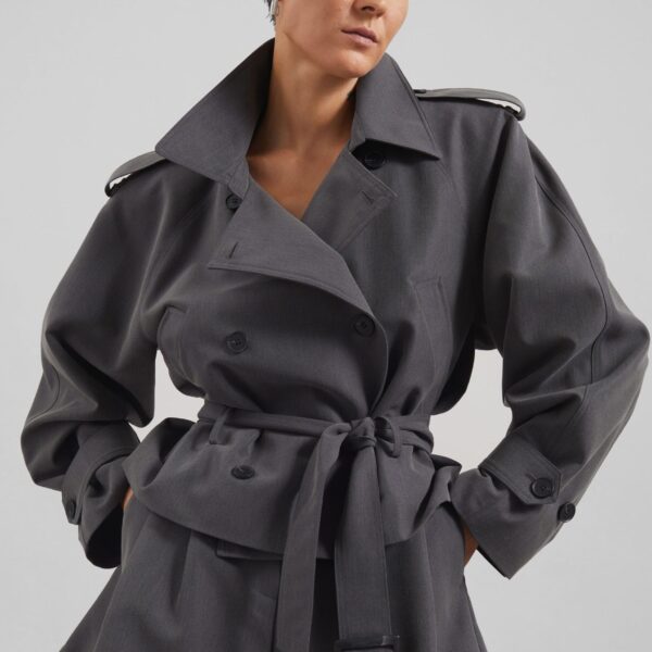 The Frankie Shop Kinsley Cropped Trench Jacket - Grey - Oversized Minimalist Coats in Grey - Shop at Coveti