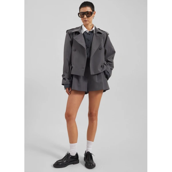 The Frankie Shop Kinsley Cropped Trench Jacket – Grey, view 5