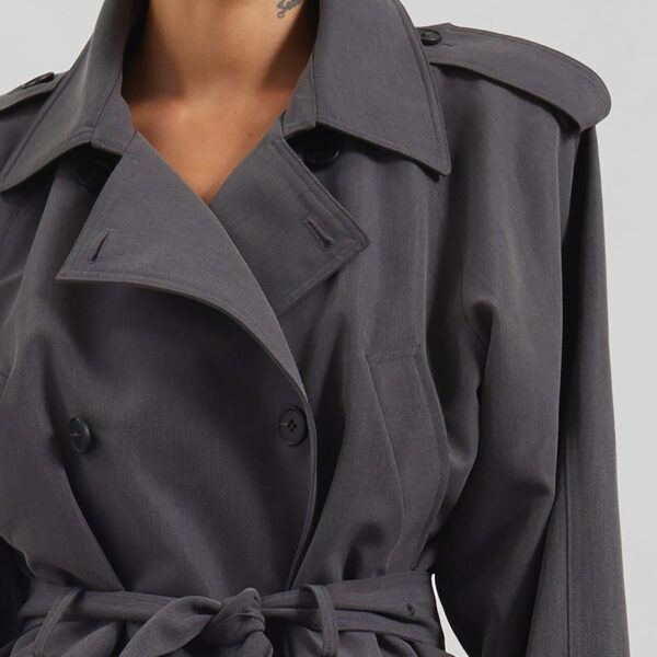 The Frankie Shop Kinsley Cropped Trench Jacket - Grey - Oversized Minimalist Coats in Grey - Shop at Coveti