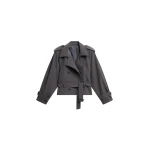 The Frankie Shop Kinsley Cropped Trench Jacket - Grey - Oversized Minimalist Coats in Grey - Shop at Coveti