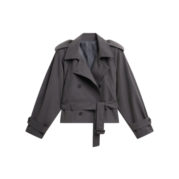 The Frankie Shop Kinsley Cropped Trench Jacket - Grey - Oversized Minimalist Coats in Grey - Shop at Coveti