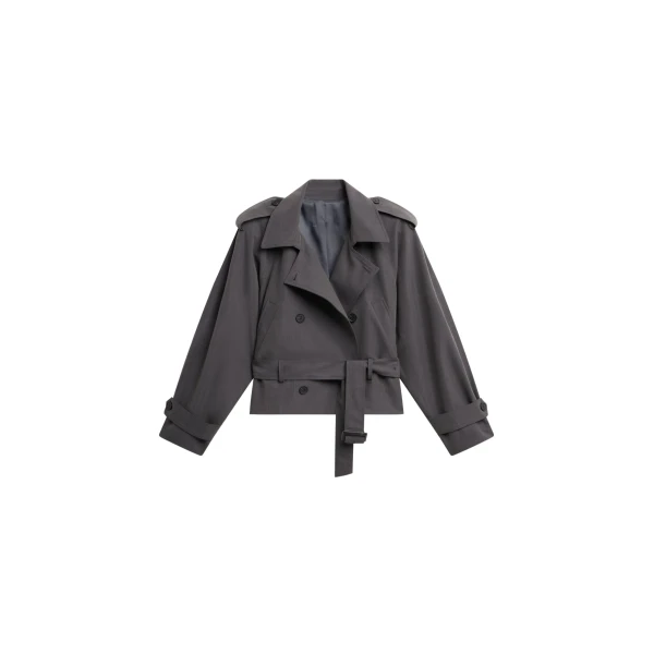 The Frankie Shop Kinsley Cropped Trench Jacket - Grey - Oversized Minimalist Coats in Grey - Shop at Coveti
