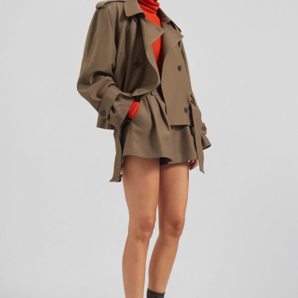 The Frankie Shop Kinsley Mini Shorts - Brown - Oversized Minimalist Shorts in Beige - Shop at Coveti