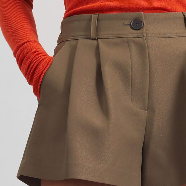 The Frankie Shop Kinsley Mini Shorts - Brown - Oversized Minimalist Shorts in Beige - Shop at Coveti