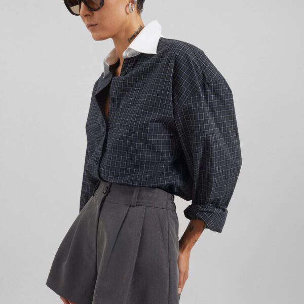 The Frankie Shop Kinsley Mini Shorts - Grey - Oversized Minimalist Shorts in Grey - Shop at Coveti