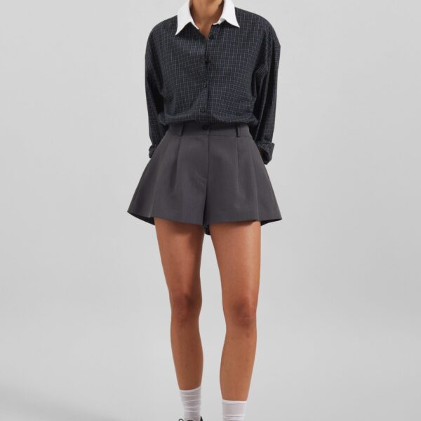 The Frankie Shop Kinsley Mini Shorts - Grey - Oversized Minimalist Shorts in Grey - Shop at Coveti