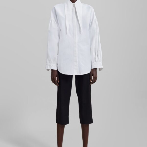The Frankie Shop Klara Long Collar Shirt - White - Oversized Minimalist Tops in White - Shop at Coveti