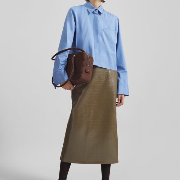 The Frankie Shop Kniva Cropped Shirt - Blue - Oversized Minimalist Tops in Blue - Shop at Coveti