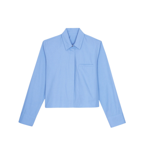 The Frankie Shop Kniva Cropped Shirt - Blue - Oversized Minimalist Tops in Blue - Shop at Coveti