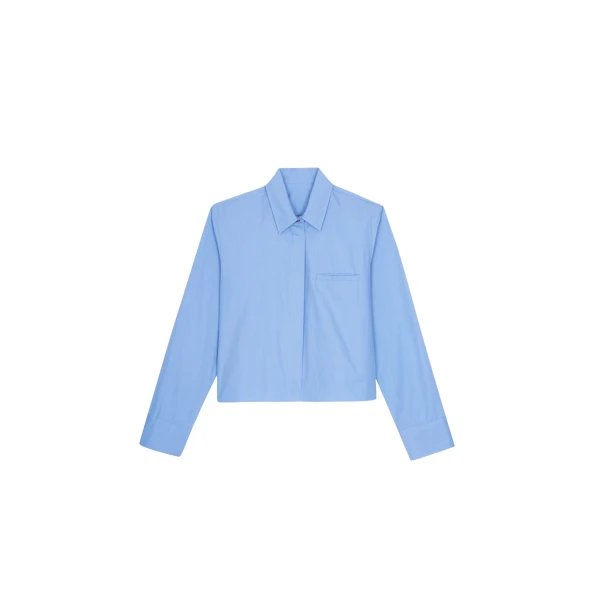 The Frankie Shop Kniva Cropped Shirt - Blue - Oversized Minimalist Tops in Blue - Shop at Coveti
