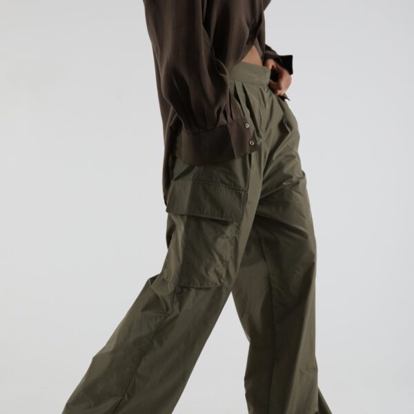 The Frankie Shop Koa Cargo Pants - Khaki - Oversized Minimalist Pants in Green - Shop at Coveti