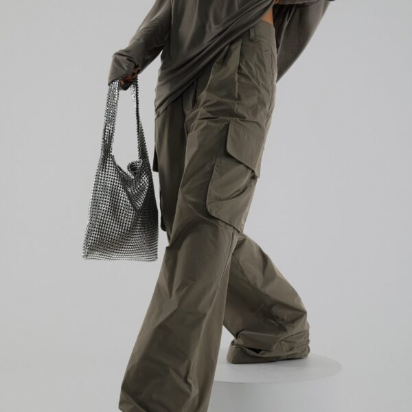 The Frankie Shop Koa Cargo Pants - Khaki - Oversized Minimalist Pants in Green - Shop at Coveti